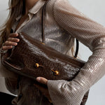 Shoulder Bag Croc-Textured Vegan Leather Spacious Interior