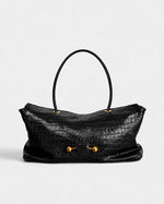 Shoulder Bag Crocodile-Texture Vegan Leather Spacious Interior