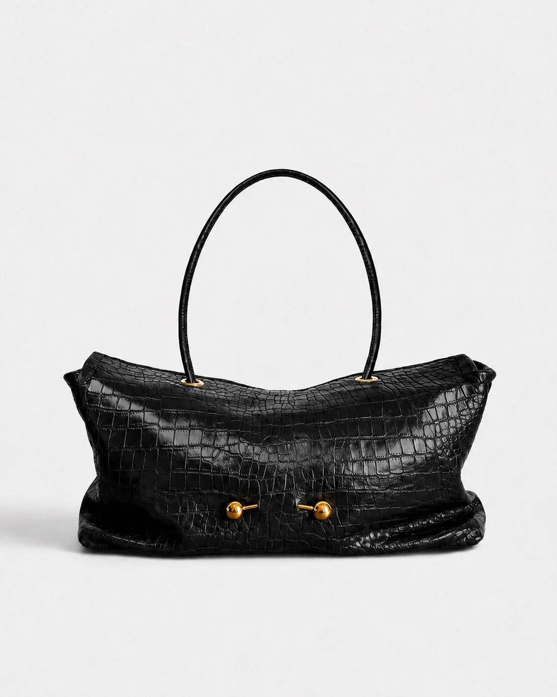 Shoulder Bag Crocodile-Texture Vegan Leather Spacious Interior