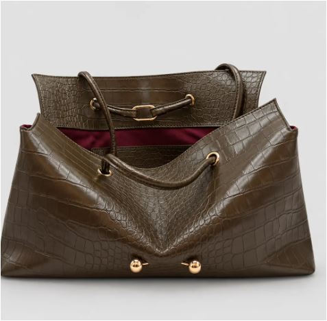 Shoulder Bag Crocodile-Texture Vegan Leather Spacious Interior