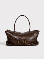 Shoulder Bag Crocodile-Texture Vegan Leather Spacious Interior