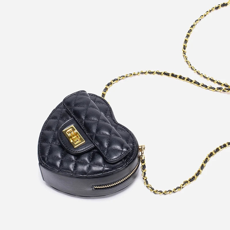 Shoulder Bag Heart-Shaped Quilted Adjustable Chain Strap Crossbody Style