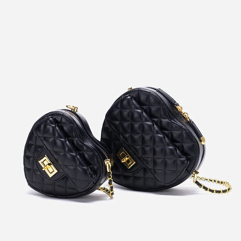 Shoulder Bag Heart-Shaped Quilted Adjustable Chain Strap Crossbody Style