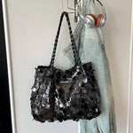 Shoulder Bag Sequin Finish Braided Strap