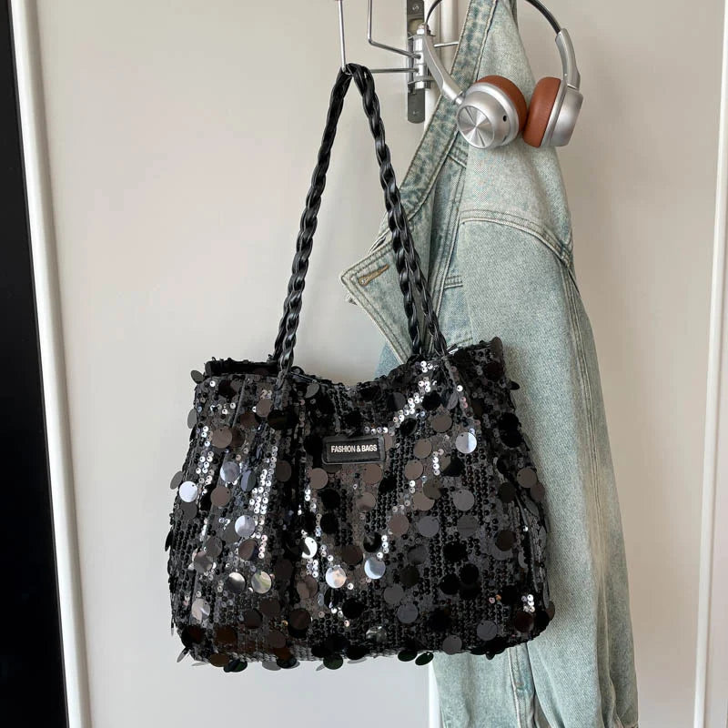 Shoulder Bag Sequin Finish Braided Strap