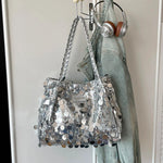 Shoulder Bag Sequin Finish Braided Strap