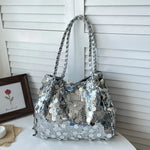 Shoulder Bag Sequin Finish Braided Strap