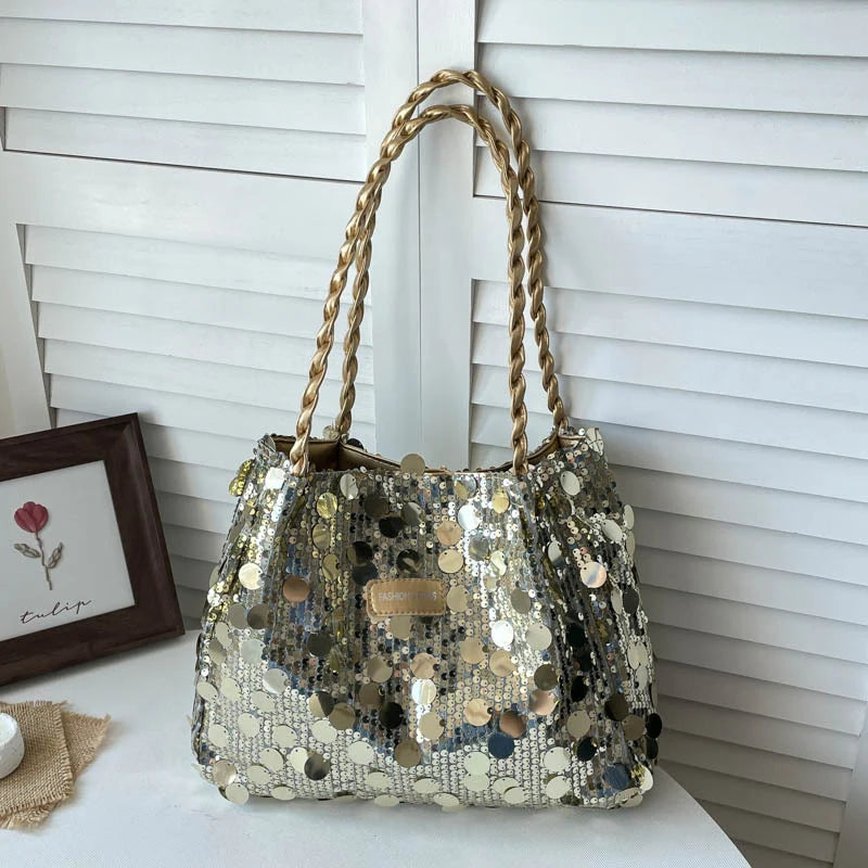Shoulder Bag Sequin Finish Braided Strap