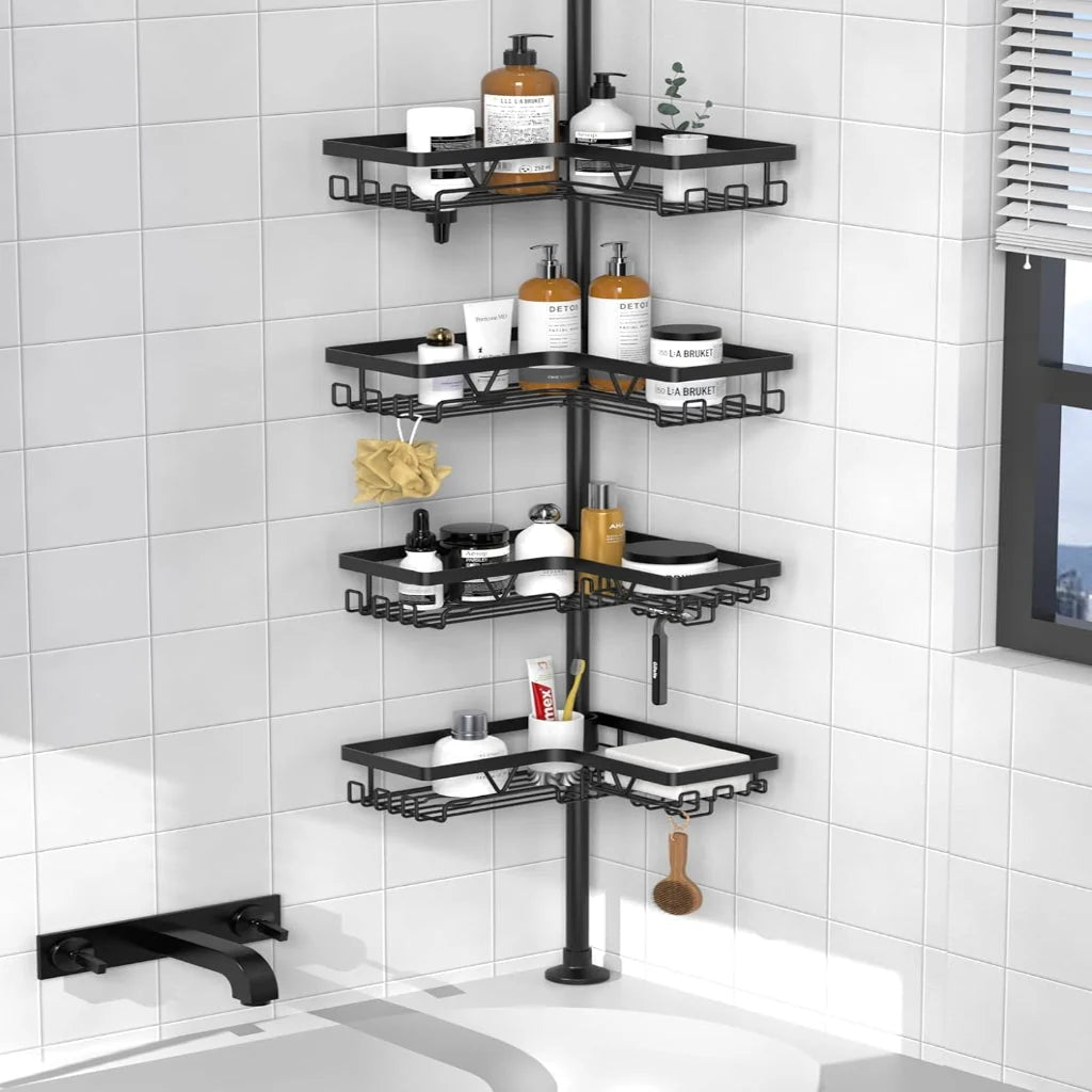 Shower Caddy Telescopic 4 Adjustable Shelves Space-Saving