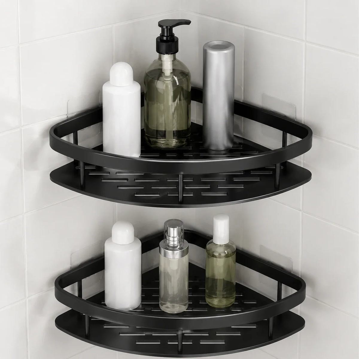 Shower Corner Shelf Aluminum No-Drill Open Drainage