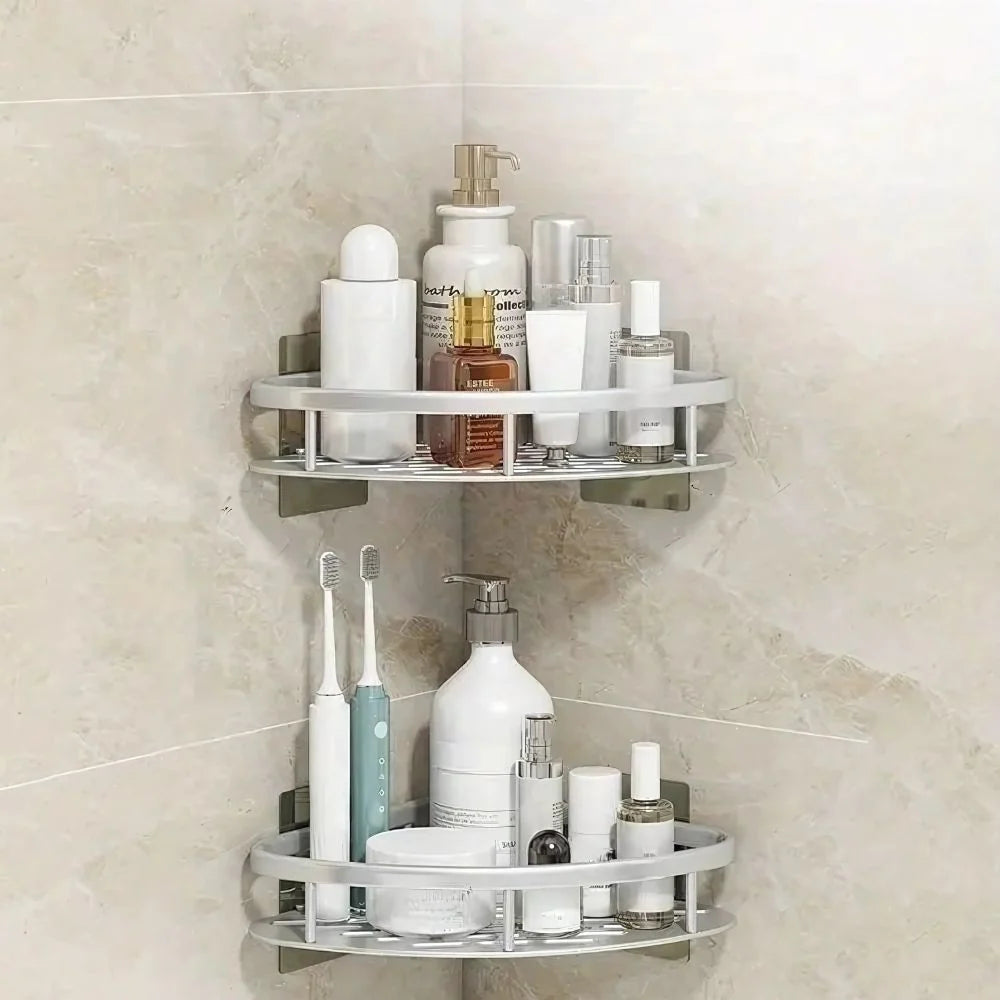 Shower Corner Shelf Aluminum No-Drill Open Drainage