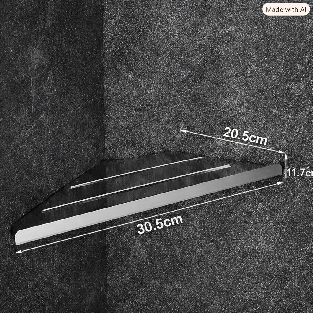 Shower Corner Shelf Screw-Mounted Stainless Steel Open-Bottom Drainage