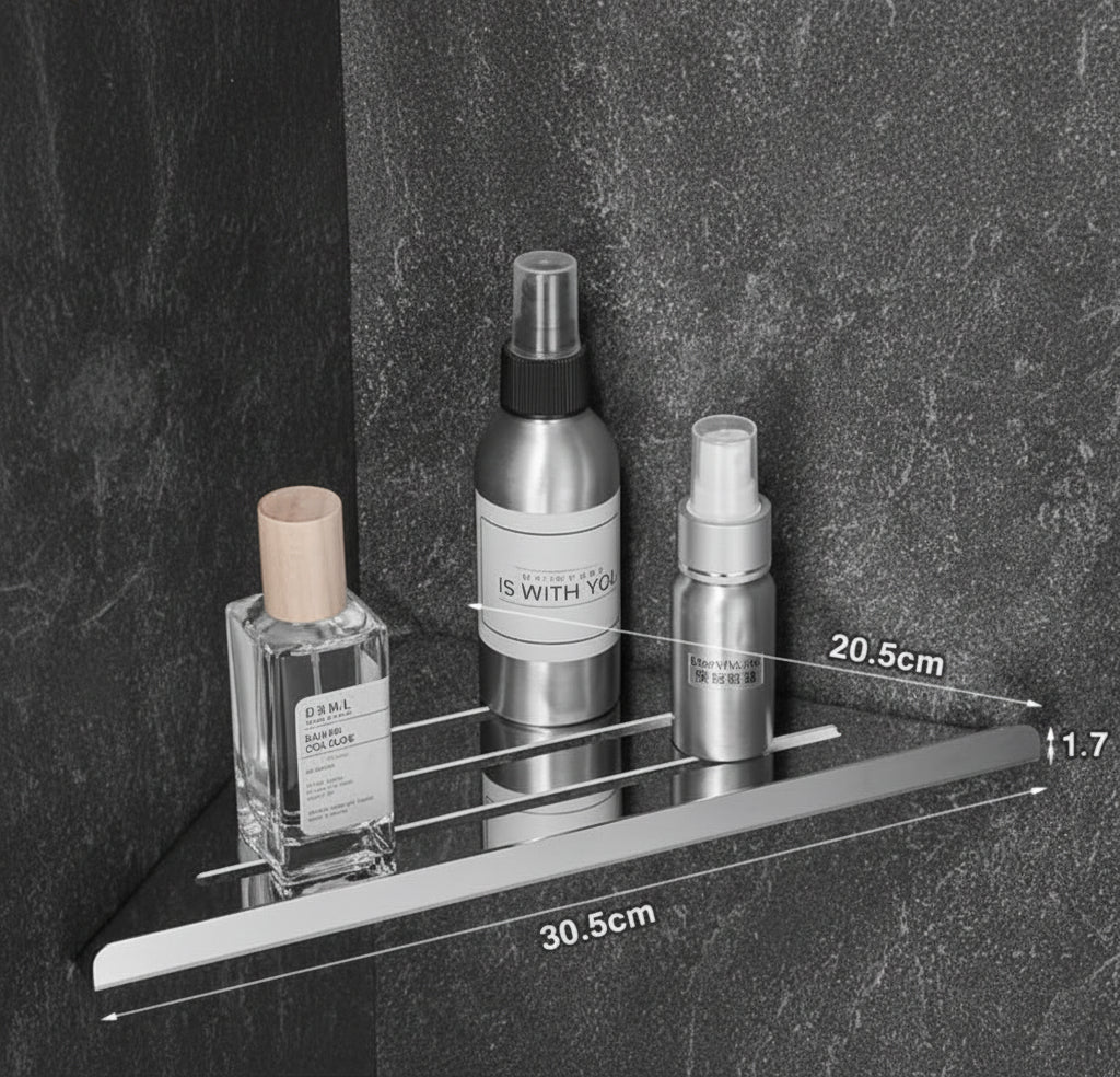 Shower Corner Shelf Screw-Mounted Stainless Steel Open-Bottom Drainage