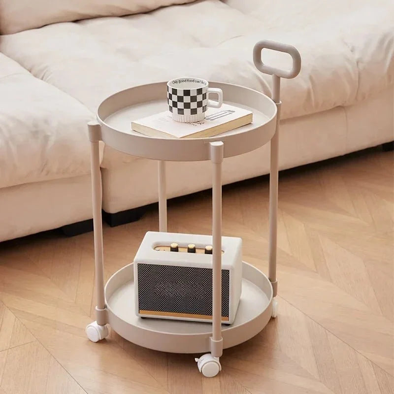 Side Table Two-Tier Rolling With Integrated Handle & Casters