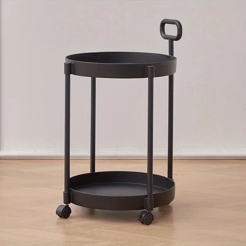 Side Table Two-Tier Rolling With Integrated Handle & Casters