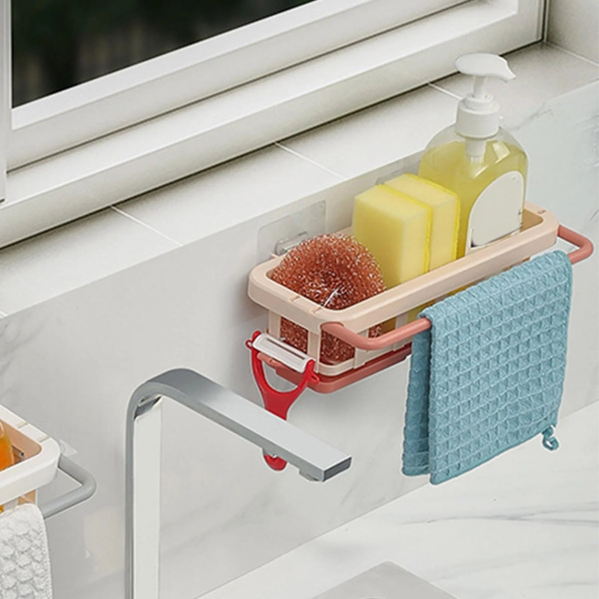 Sink Organizer Rack Wall-Mounted 3 Compartments Space-Saving