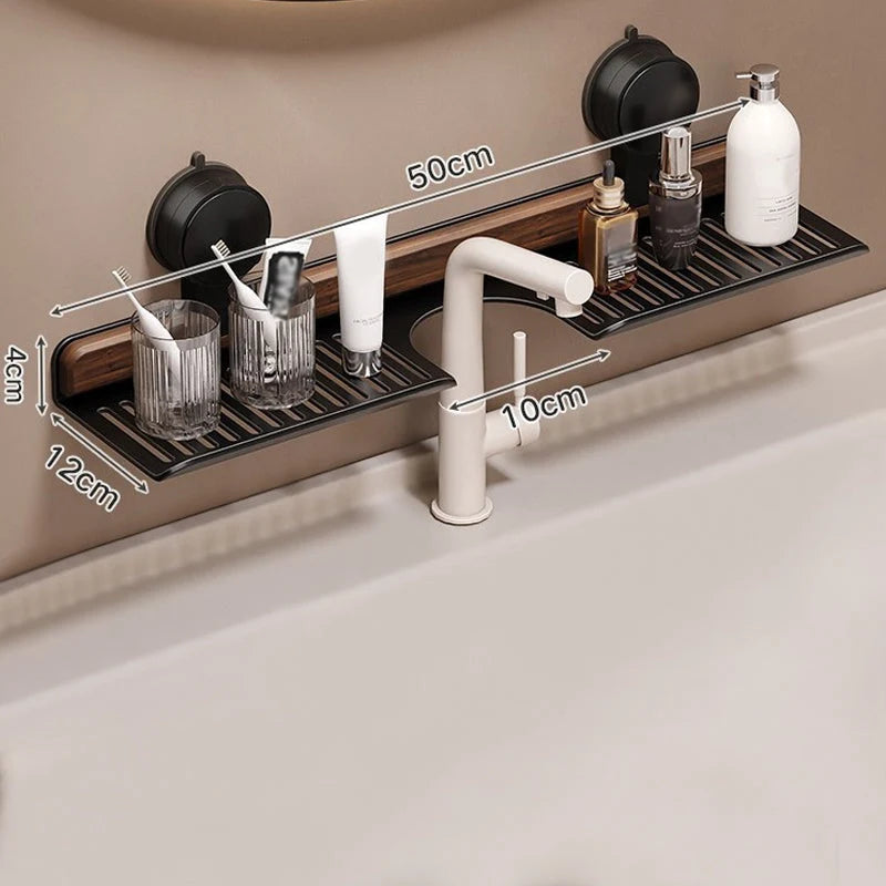 Sink Shelf Walnut & Aluminum No-Drill Suction Mount