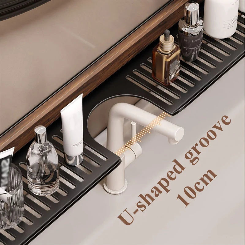Sink Shelf Walnut & Aluminum No-Drill Suction Mount