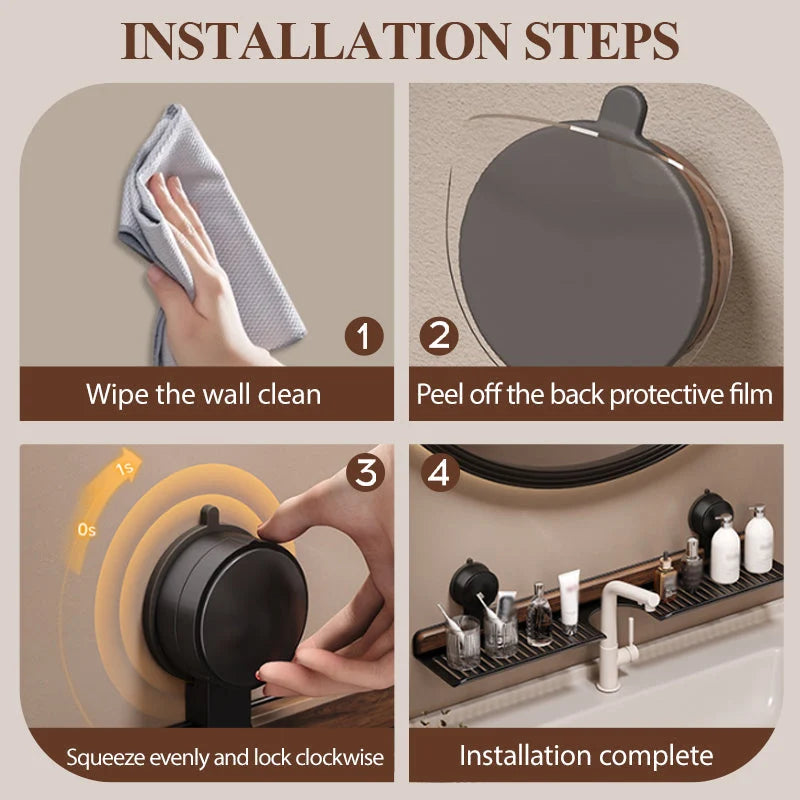 Sink Shelf Walnut & Aluminum No-Drill Suction Mount