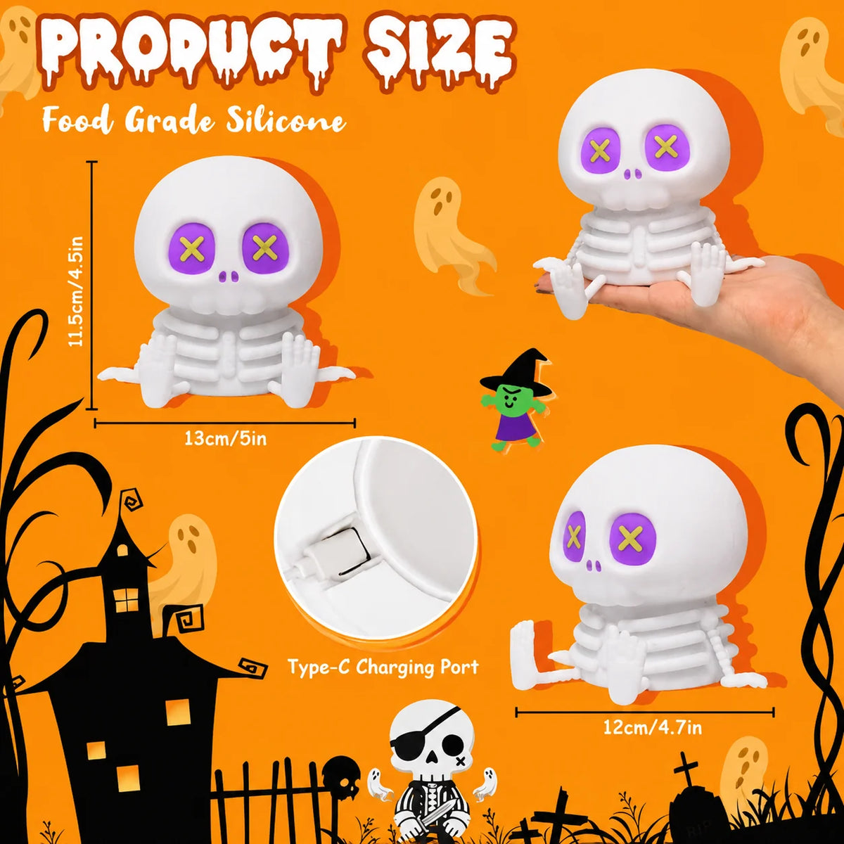 Skeleton Night Light Tap-Control Rechargeable USB-C LED