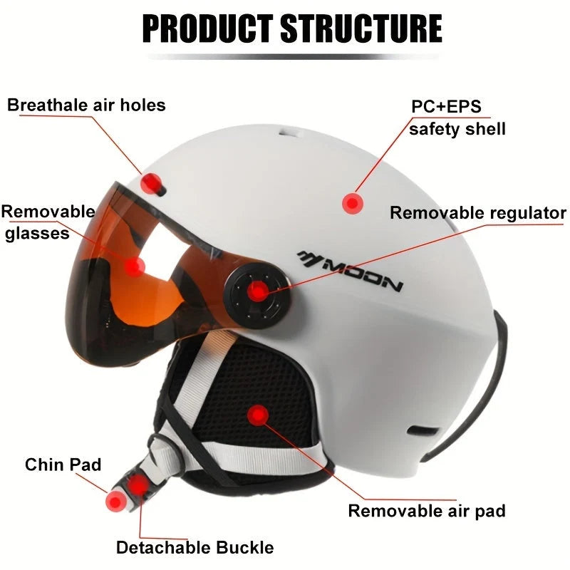 Ski Helmet Lightweight Adjustable Breathable Removable Goggles & Chin Cushion
