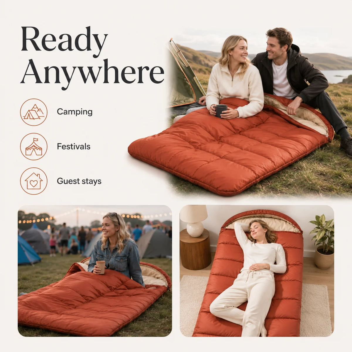 Sleeping Bag 3-Season Extra-Wide Cotton Fill