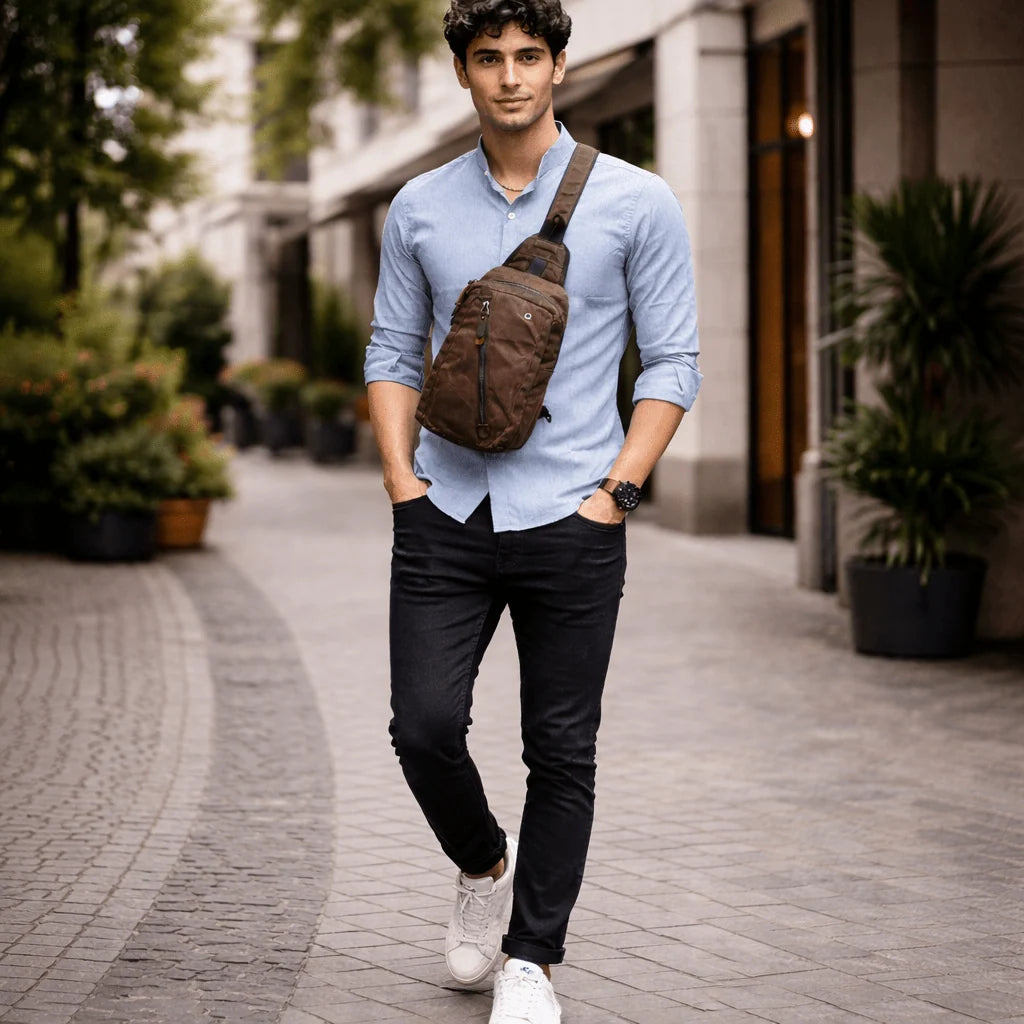 Sling Backpack Canvas Multiple Compartments Compact Carry