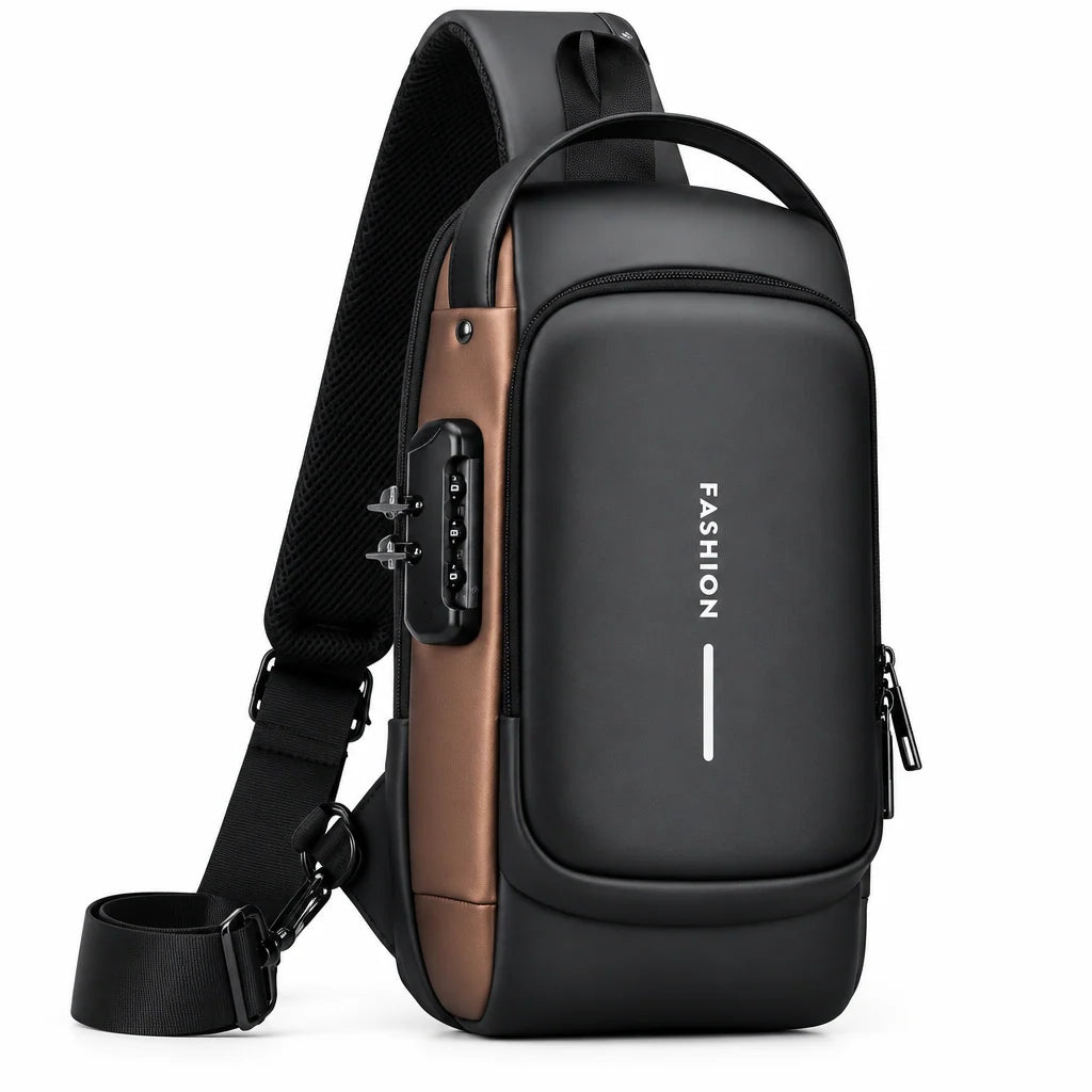 Sling Bag Water-Resistant PU Leather Combination Lock Hidden Pocket