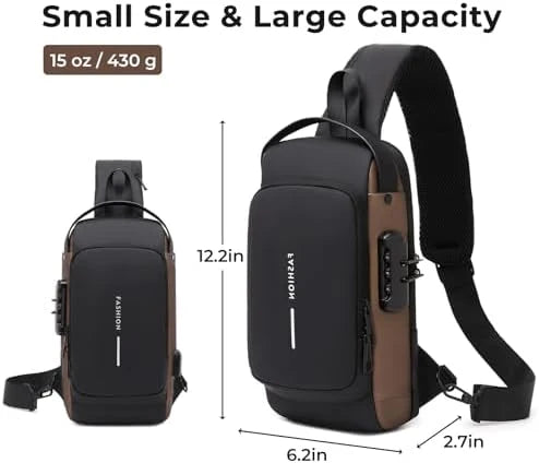 Sling Bag Water-Resistant PU Leather Combination Lock Hidden Pocket