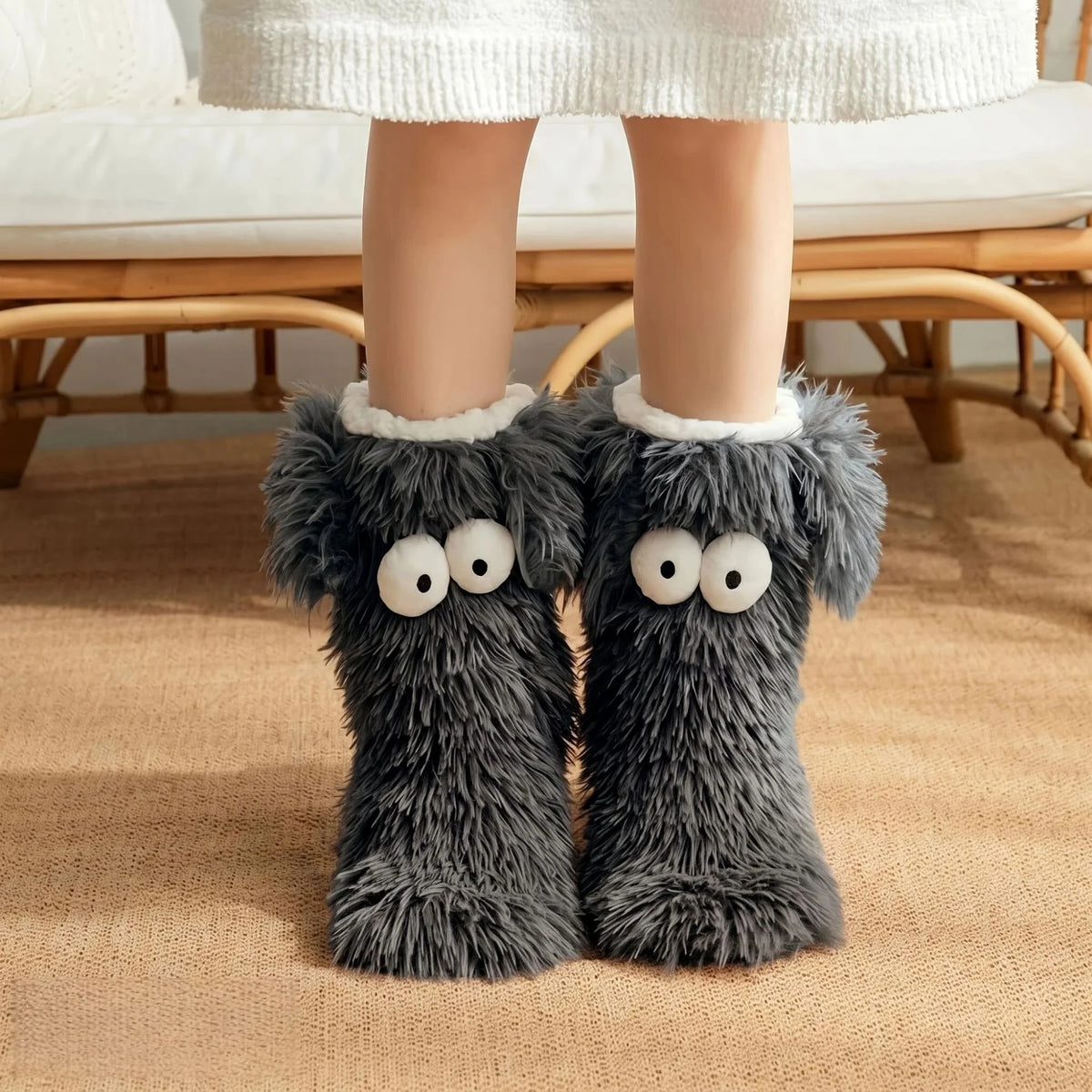 Slipper Socks Fleece-Lined Non-Slip Monster Design
