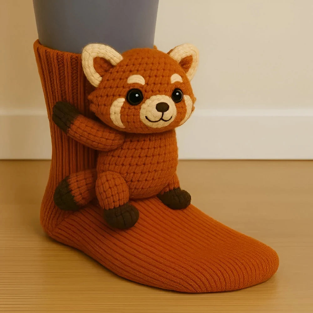 Slipper Socks Fleece Warmth Non-Slip Grip Soles 3D Animal Designs