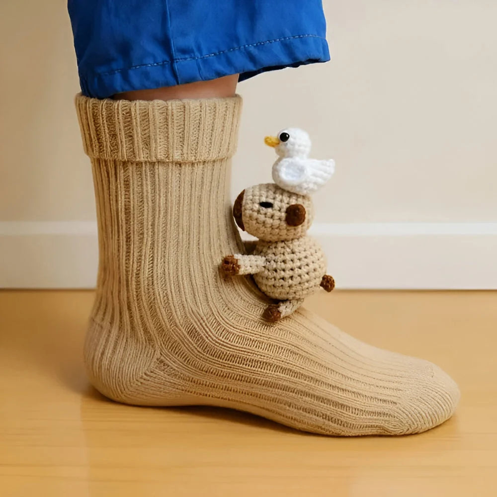 Slipper Socks Fleece Warmth Non-Slip Grip Soles 3D Animal Designs