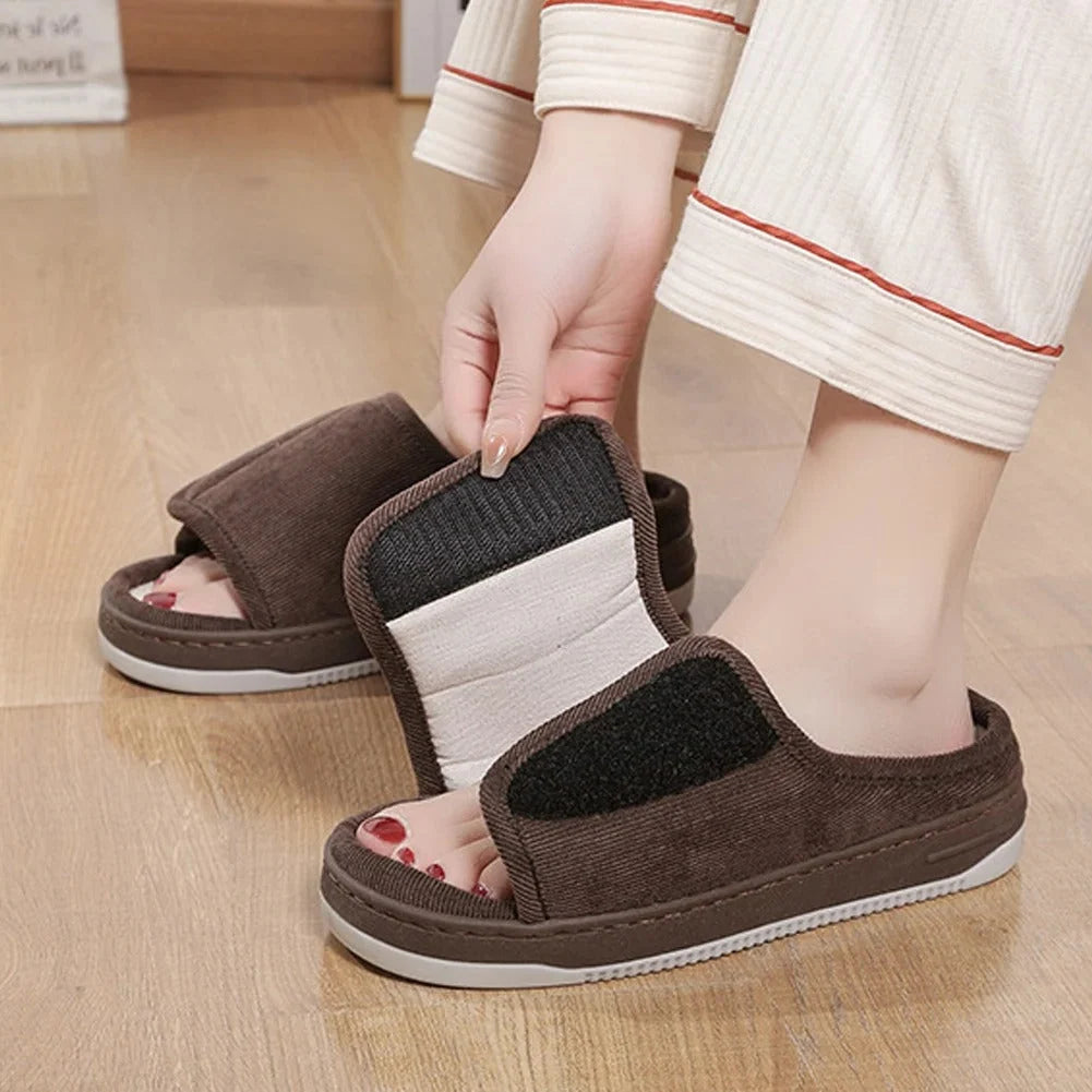 Slippers Extra-Wide Adjustable Open-Toe Pressure-Relieving Insole