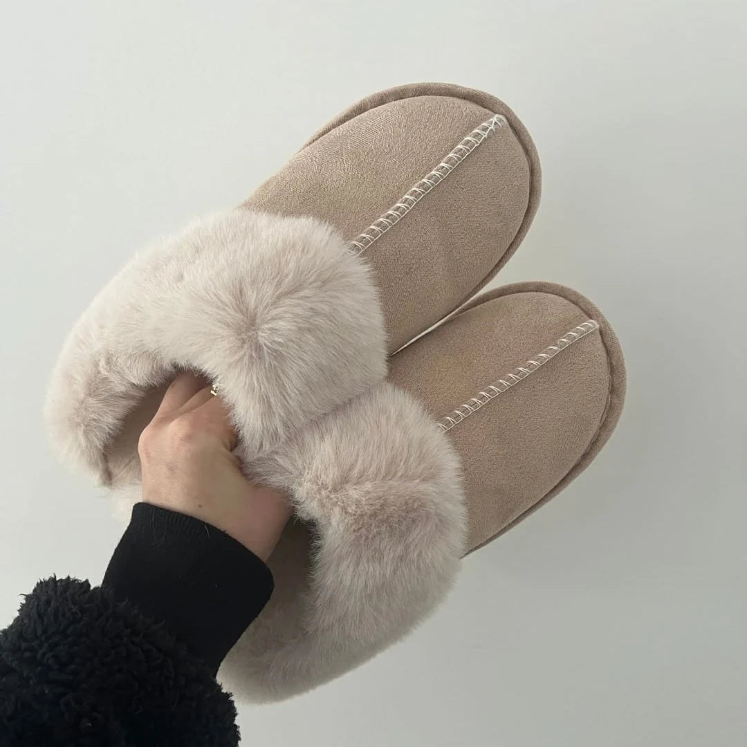 Slippers Faux Fur Warm Slip-On Rubber Sole