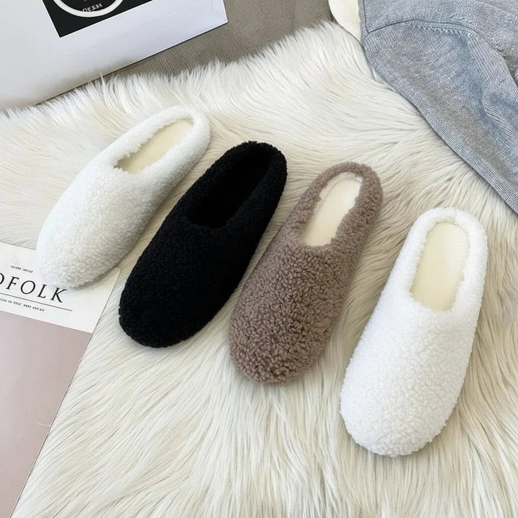 Slippers Faux Wool Lined Padded Footbed Mule Design