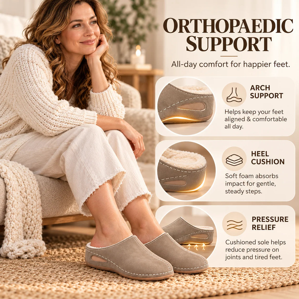 Slippers Orthopedic Arch Support Plush Lining Cushioned Sole