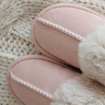Slippers Plush Faux Fur Upper Rubber Sole Slip-On Design