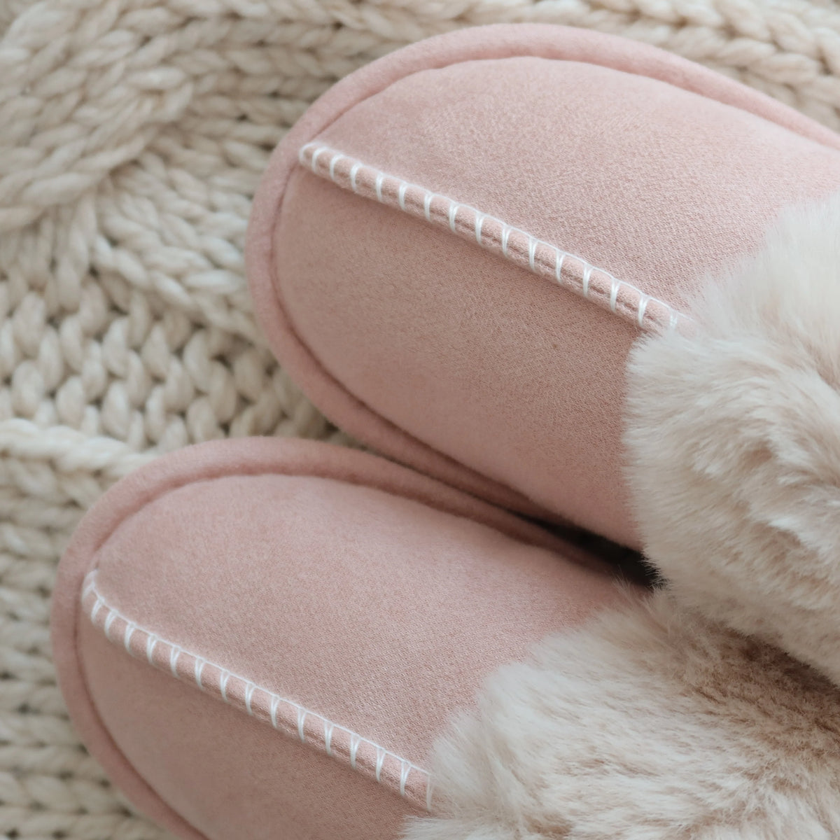 Slippers Plush Faux Fur Upper Rubber Sole Slip-On Design