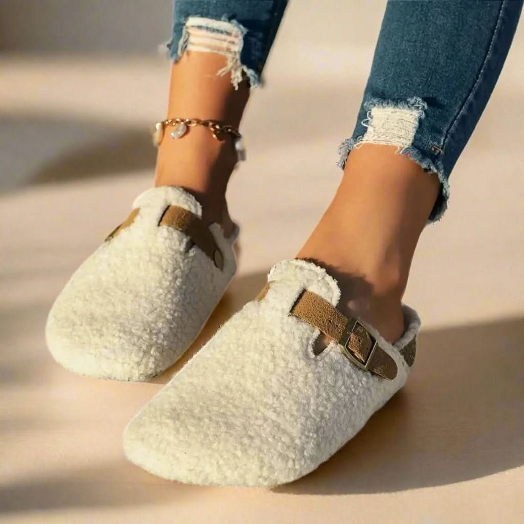 Slippers Plush Lined Open-Back Non-Slip Sole