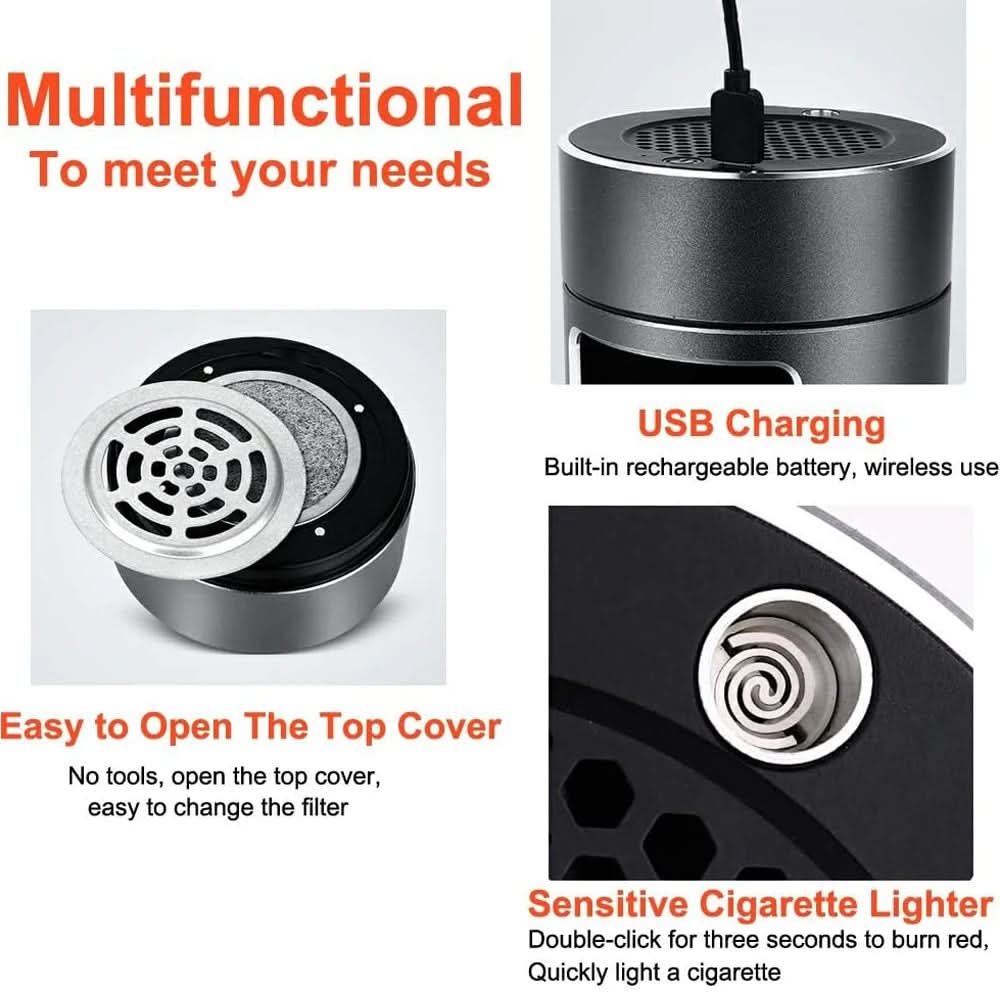 Smart Ashtray Air Purifier Activated Carbon Filter & Ionizer