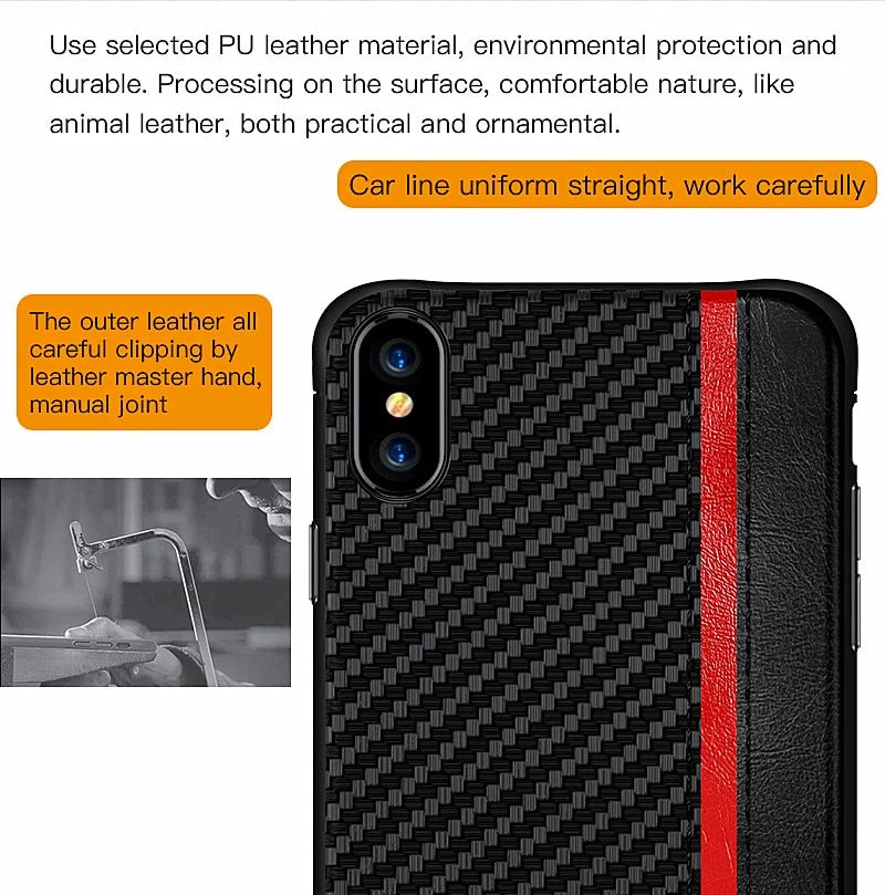 Smartphone Case PU Leather Carbon Fiber Texture Scratch & Shock Protection