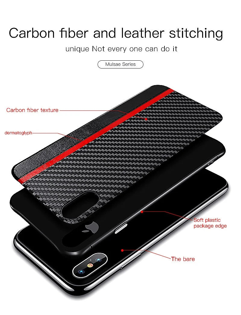 Smartphone Case PU Leather Carbon Fiber Texture Scratch & Shock Protection