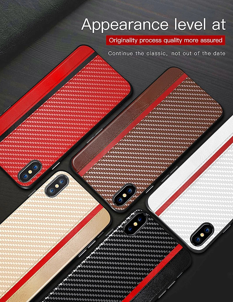 Smartphone Case PU Leather Carbon Fiber Texture Scratch & Shock Protection