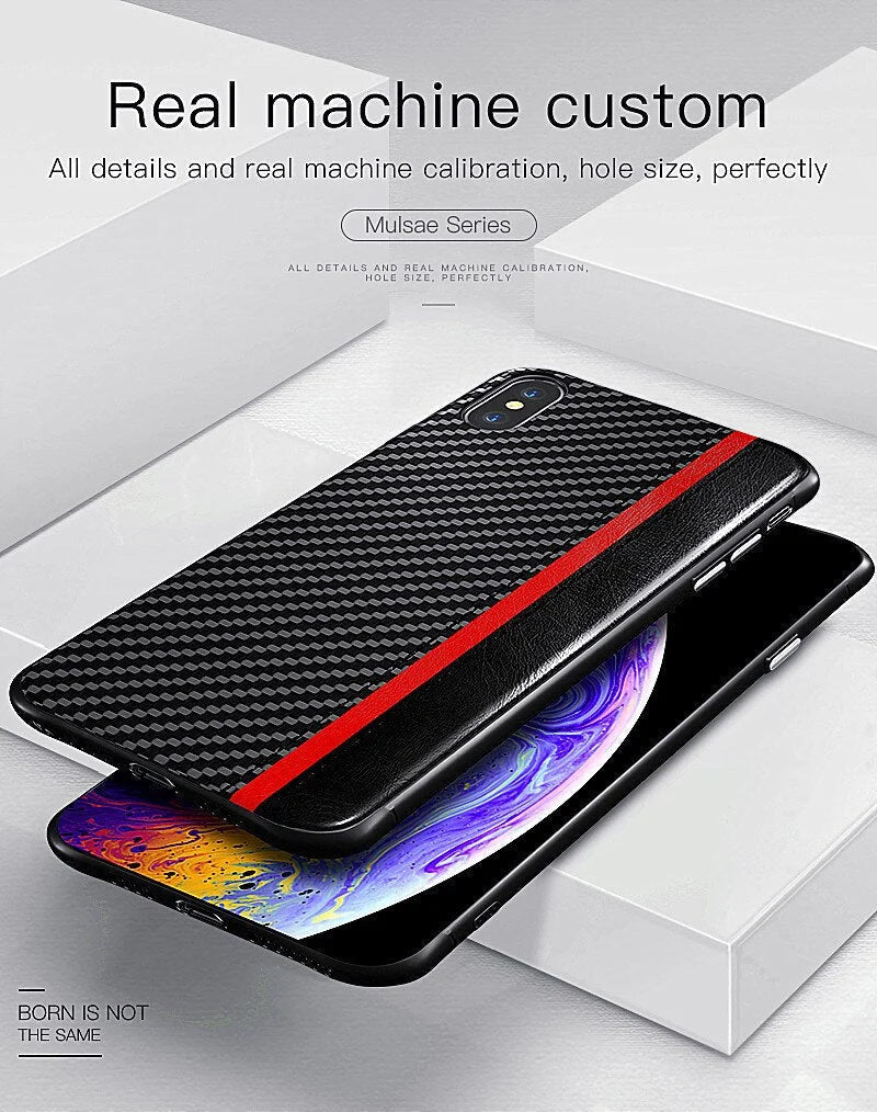 Smartphone Case PU Leather Carbon Fiber Texture Scratch & Shock Protection