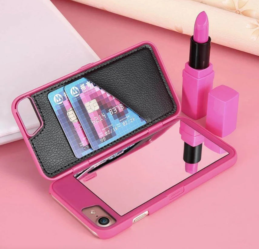 Smartphone Wallet Case Built-In Mirror Card Storage Shock-Resistant Protection