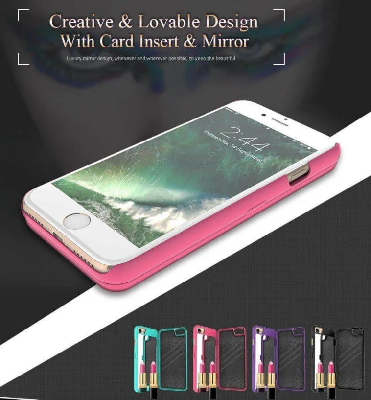 Smartphone Wallet Case Built-In Mirror Card Storage Shock-Resistant Protection