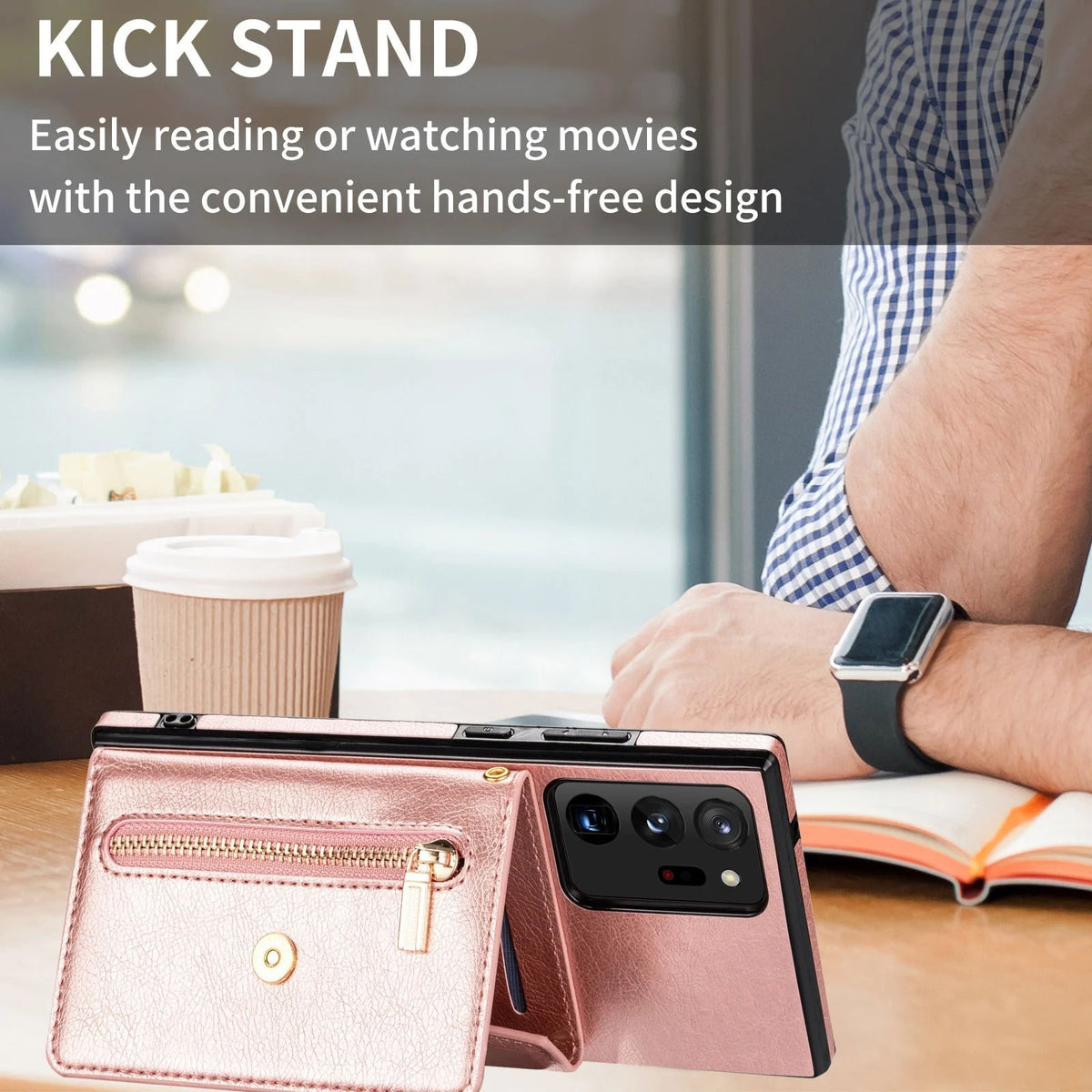 Smartphone Wallet Case PU Leather Wrist Strap