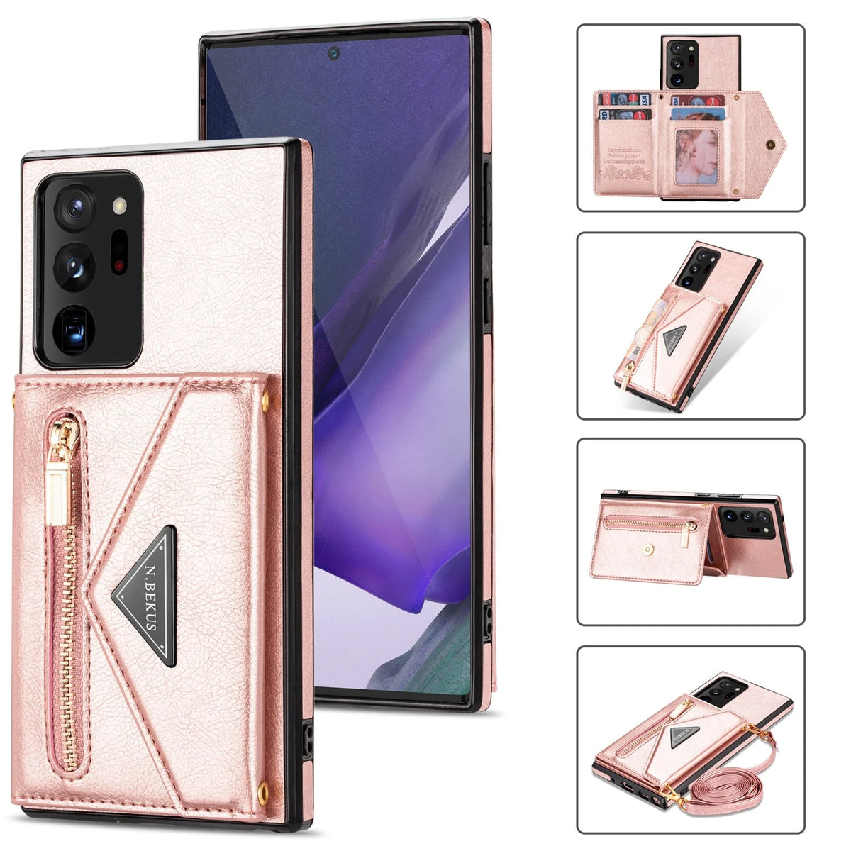 Smartphone Wallet Case PU Leather Wrist Strap