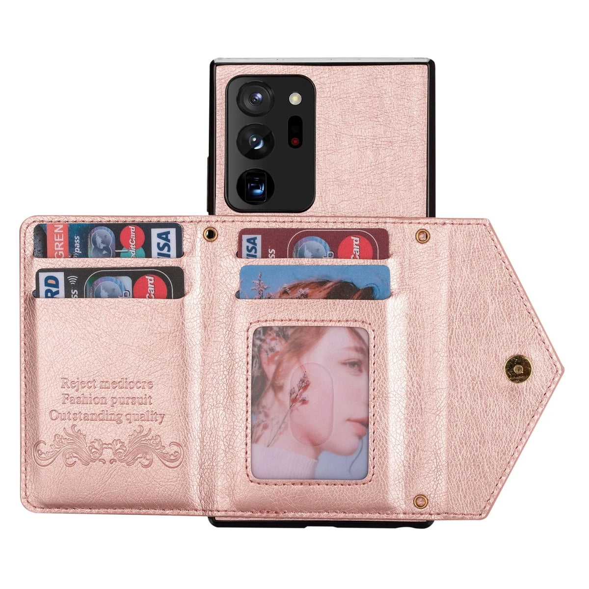 Smartphone Wallet Case PU Leather Wrist Strap