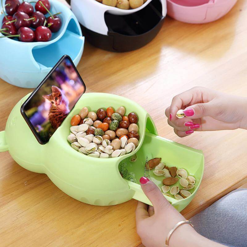 Snack Bowl Built-In Phone Holder Removable Drawer